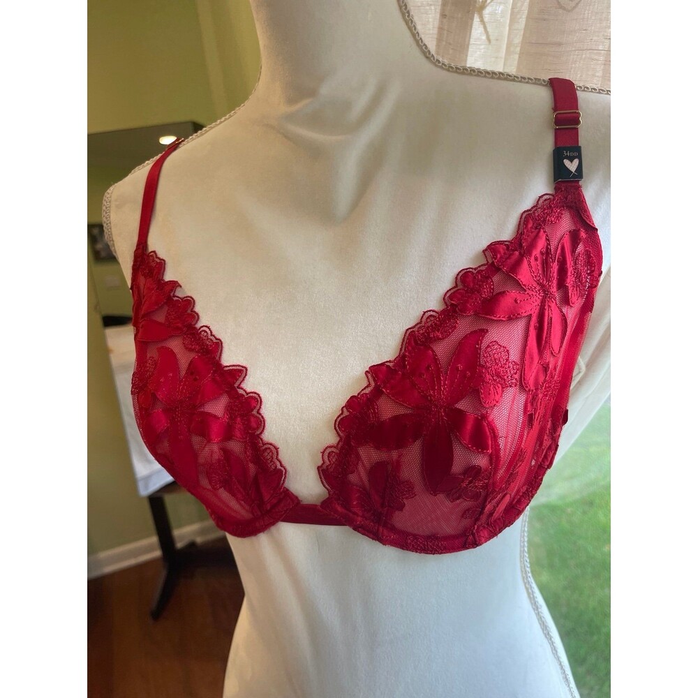 Victoria’s Secret 34DD E Bra Thong Set Red Lace Very Sexy Medium BNWT
